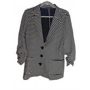 Karen Kane Blazer Jacket Womens L Black white Striped Notch Lapel Button Up